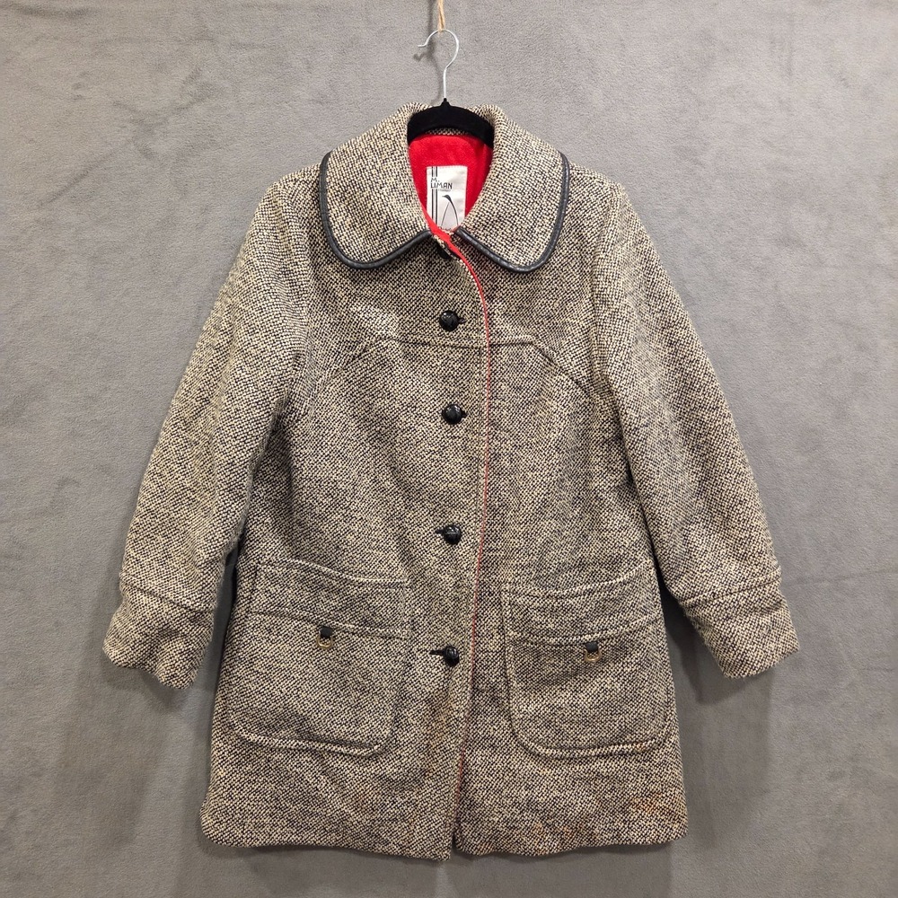 VTG M Liman Company Wool Blend Pea‎ Coat Women's Size Large Side Zippers Classic